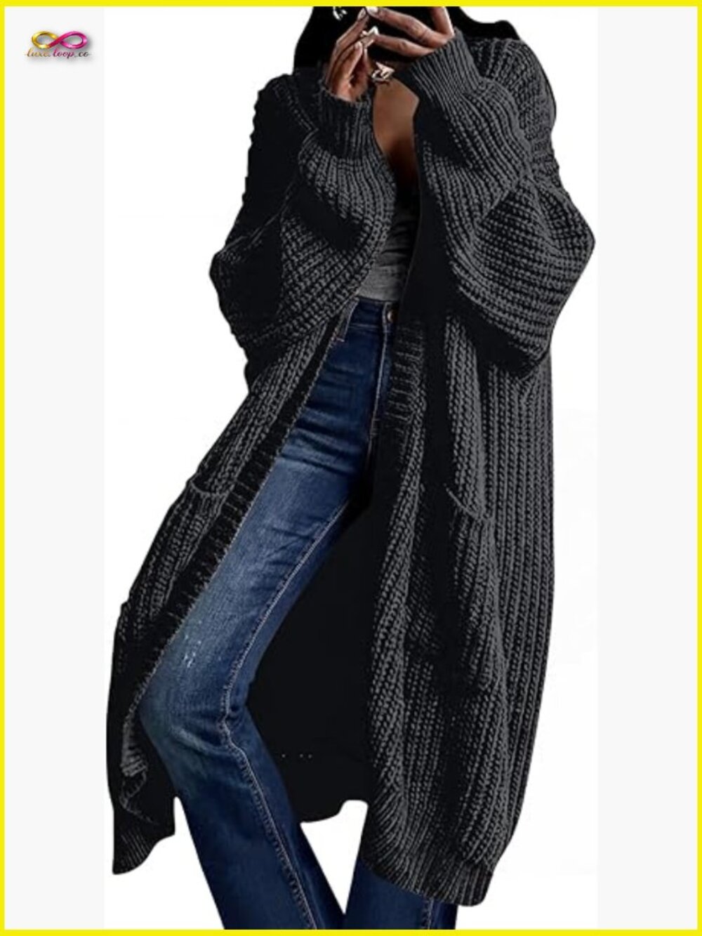 Oversized Long Cardigan Sweater Open Front Knit Duster Coat with Pockets